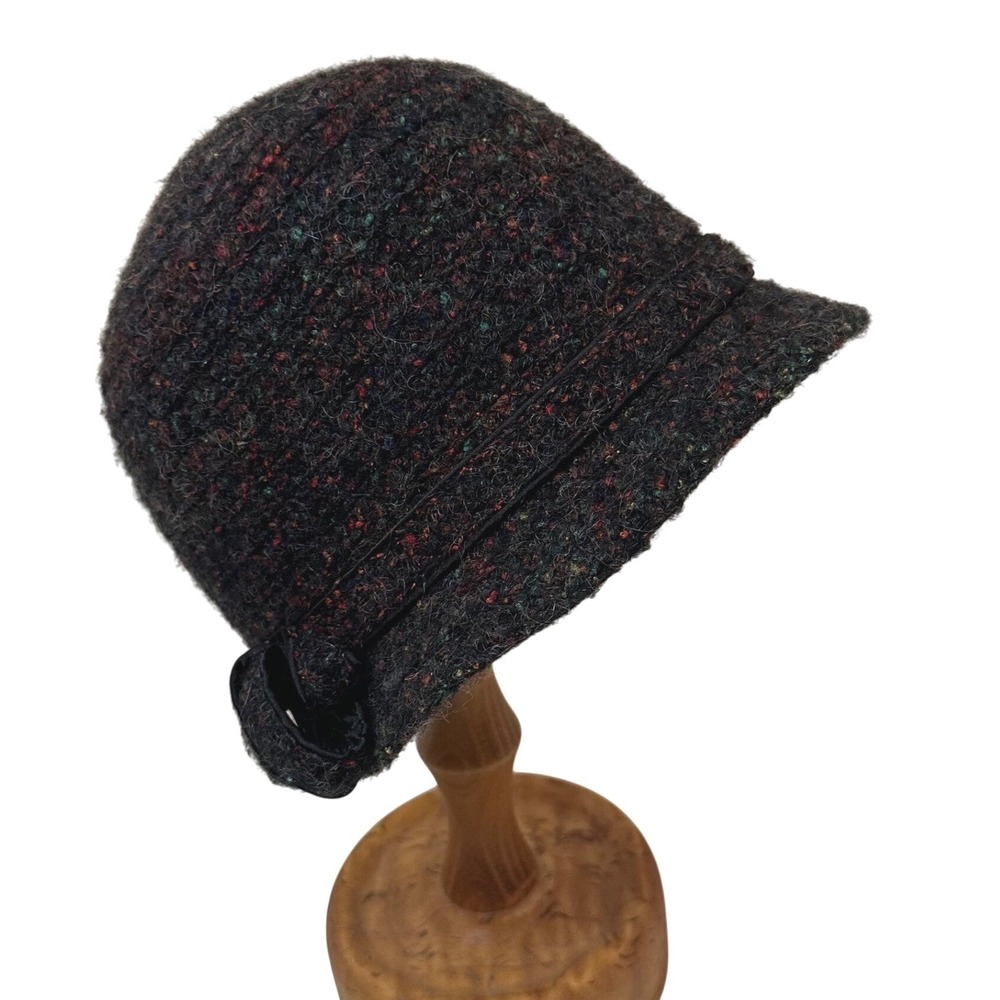Betmar New York Multi Color Bouclé Knit Cloche Hat with Side Bow Accent Black